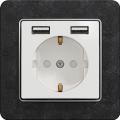 Sedna outlet with double USB charger (white insert, slate matte frame)